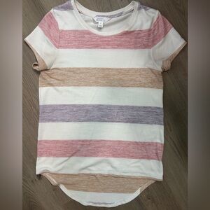 Market & Spruce Striped Tee - Pink, Tan, Purple (Stitch Fix)